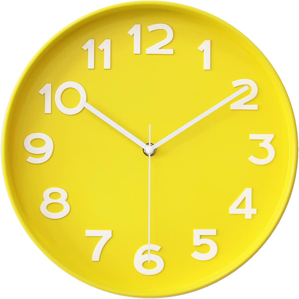 Battery Operated Luxe Black Wall Clock — 12" — Yellow