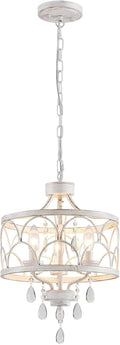 Round Farmhouse Gold Chandelier — 3-Light — Pendant Light, Antique White, 3 Light