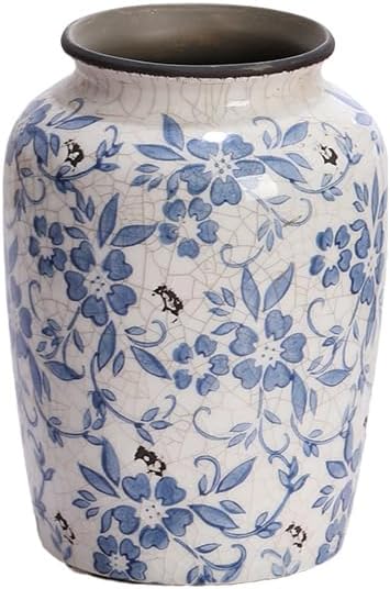 Vintage Farmhouse Ceramic Flower Vase — 8" — 5.9x7.8inch