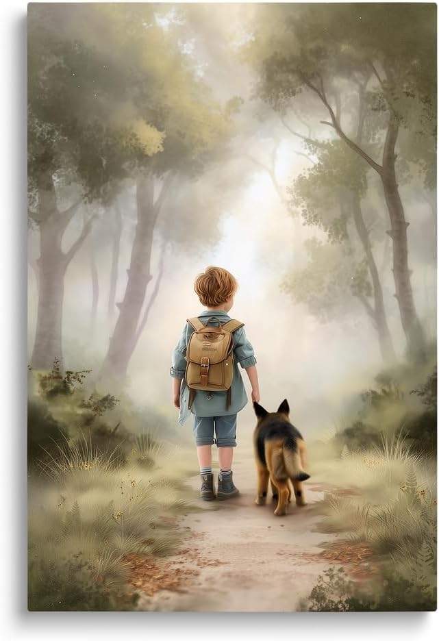 Framed Black Wall Decor — 16" — 03 Boy with German Shepherd