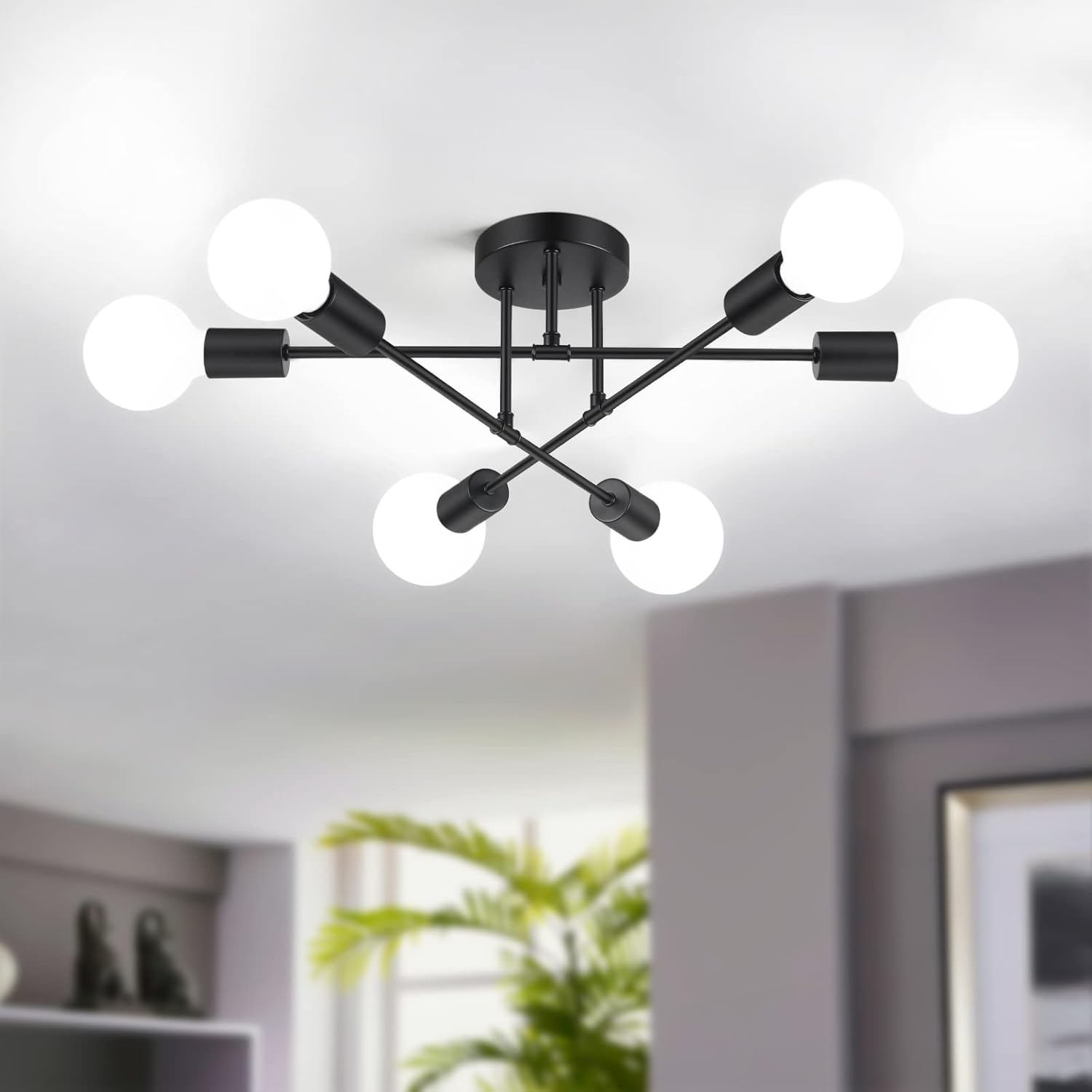 Modern Black Chandelier — 6-Light — Black