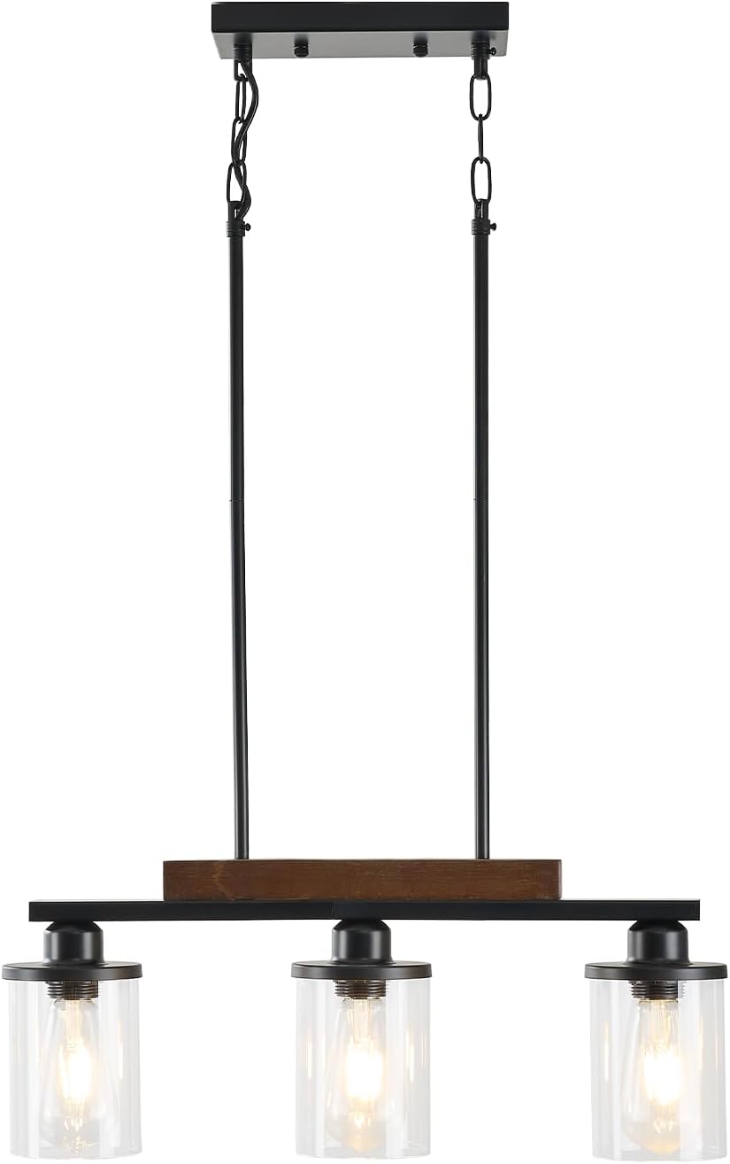 Farmhouse Black Chandelier — 5-Light — Black Metal + Clear Glass