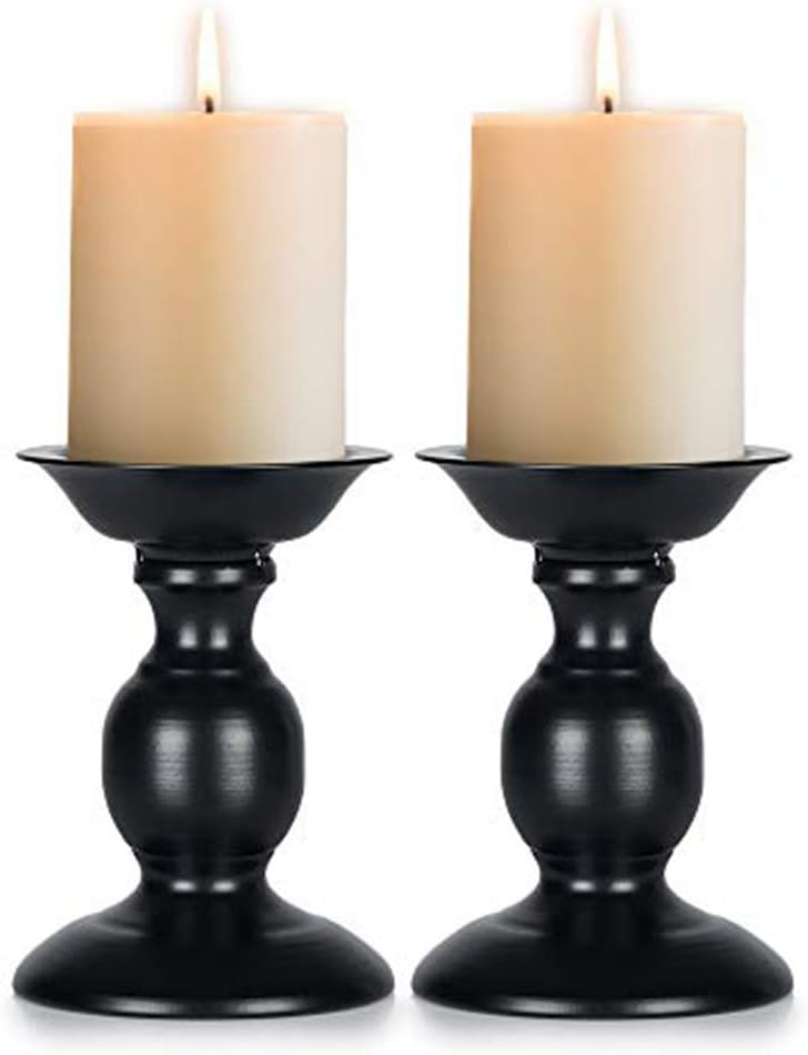 Vintage Luxe Black Pillar Candle — Black