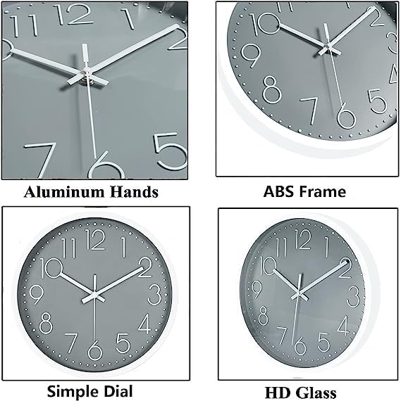 Battery Operated Grey Wall Clock - View 2
