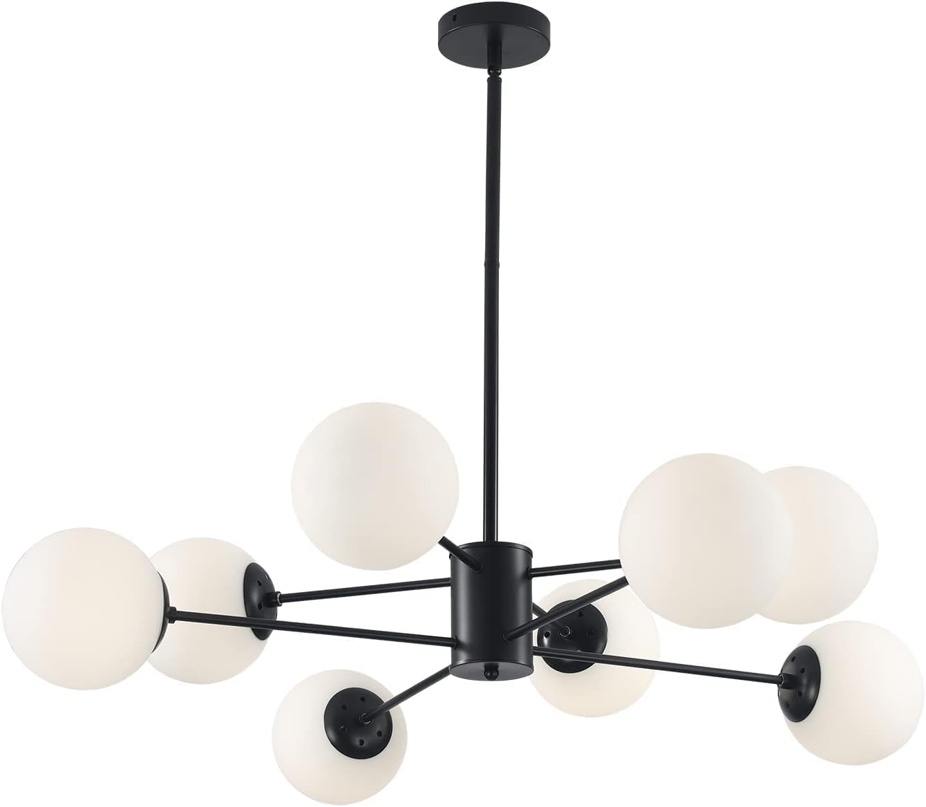 Mid-Century Black Chandelier — 8-Light — 8-Light(Black+White)