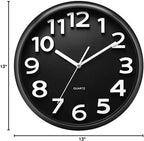 Battery Operated Modern Black Wall Clock — 13" - View 8