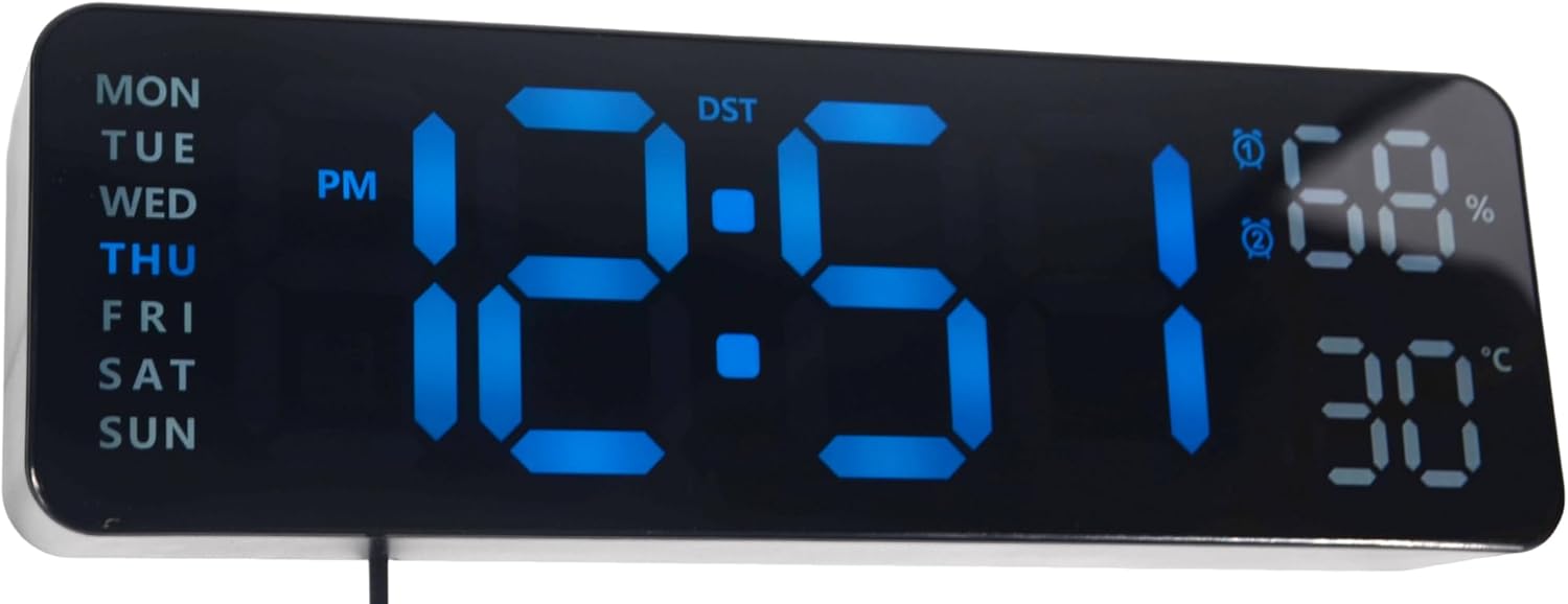 Battery Operated Modern Black Wall Clock — 12" — Black/Blue
