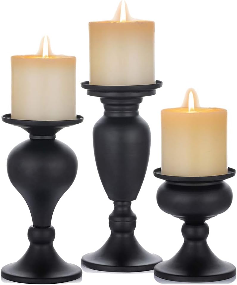 Vintage Mid-Century Black Pillar Candle — 3pcs/set