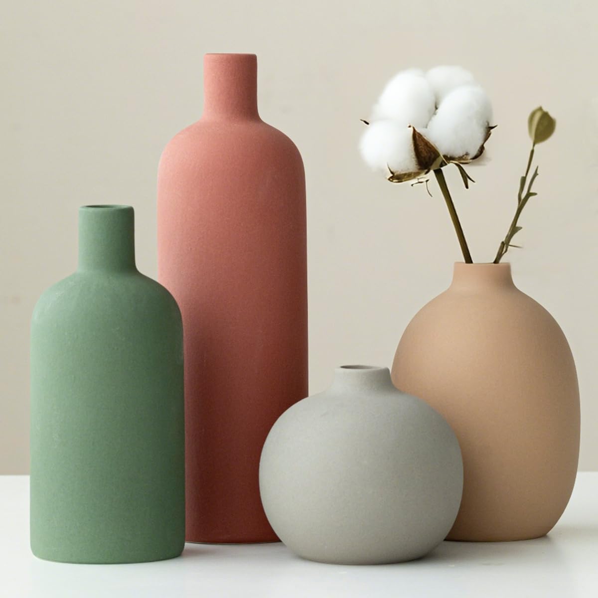Modern Beige Decorative Vase — Green Mix Set 4