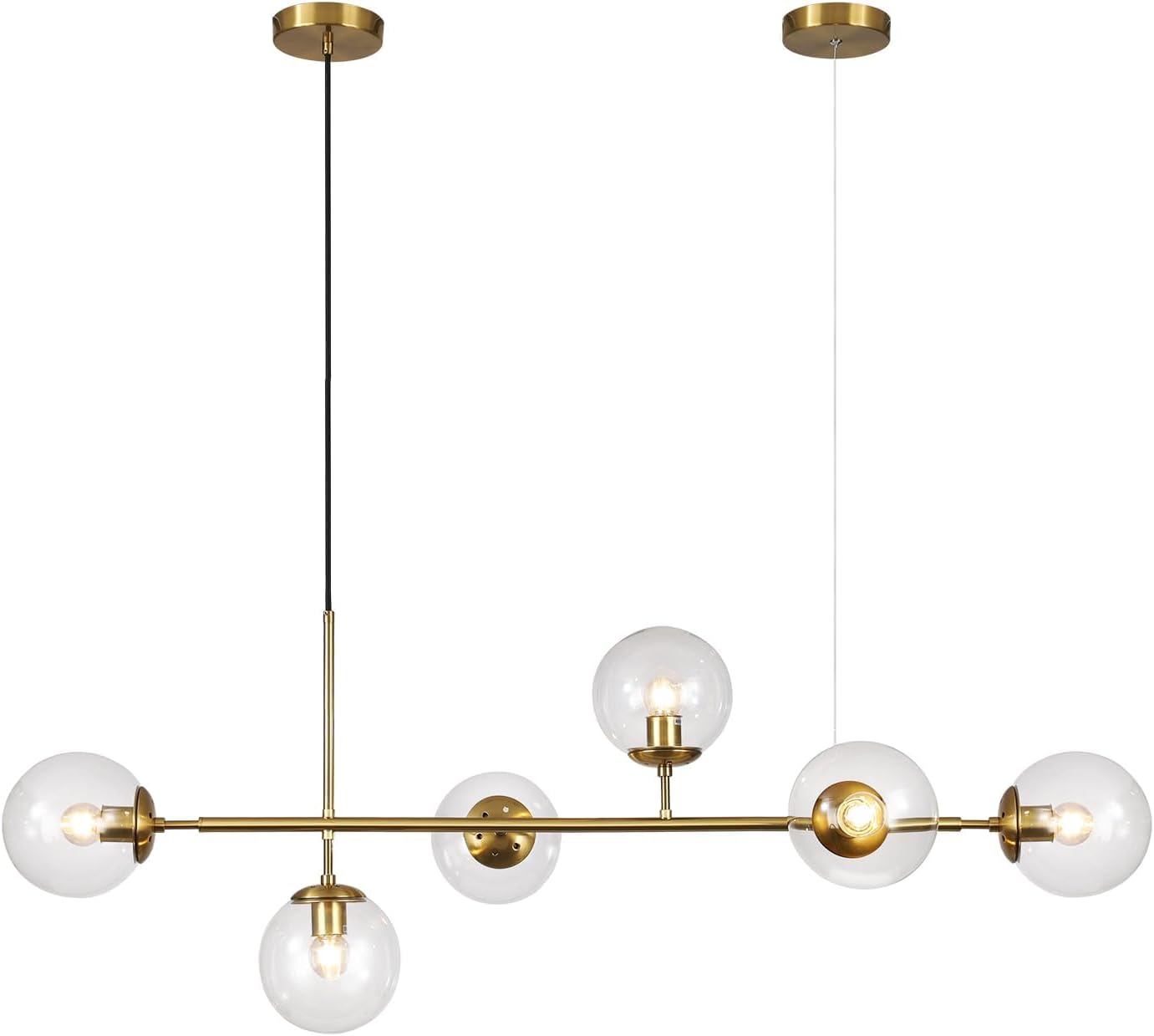 Mid-Century Gold Chandelier — 6-Light — Gold+Clear