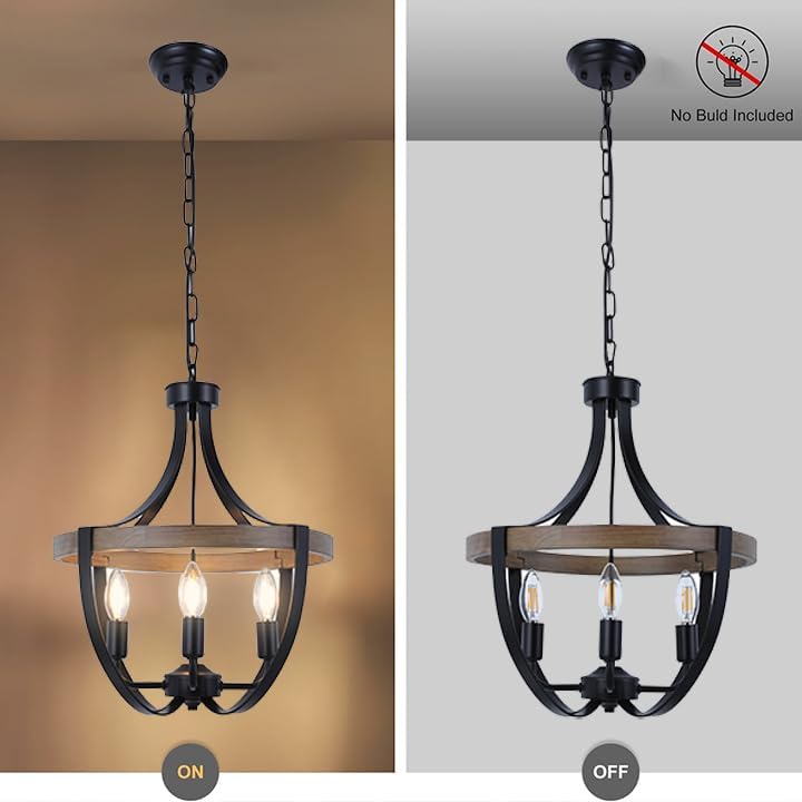 Vintage Farmhouse Wood Chandelier — 4-Light - View 4