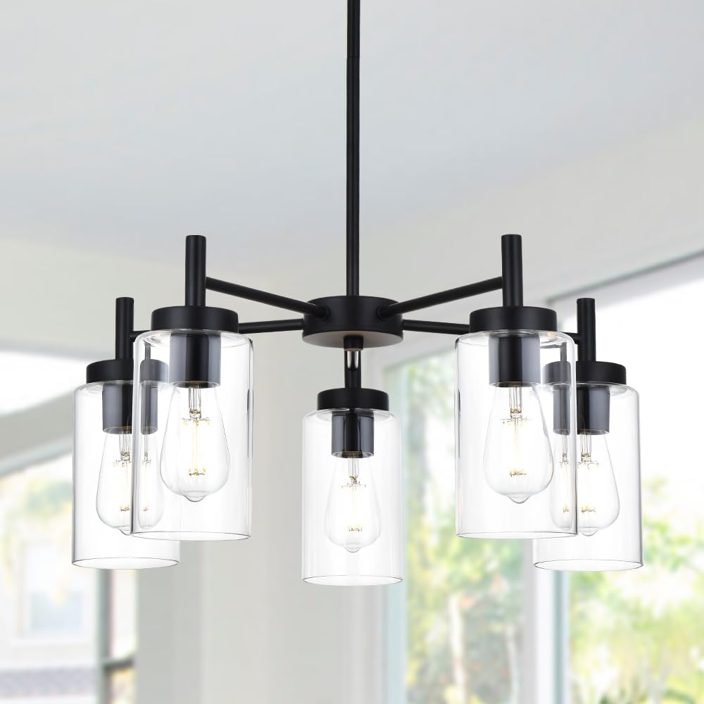 Vintage Modern Black Chandelier — 5-Light — Black