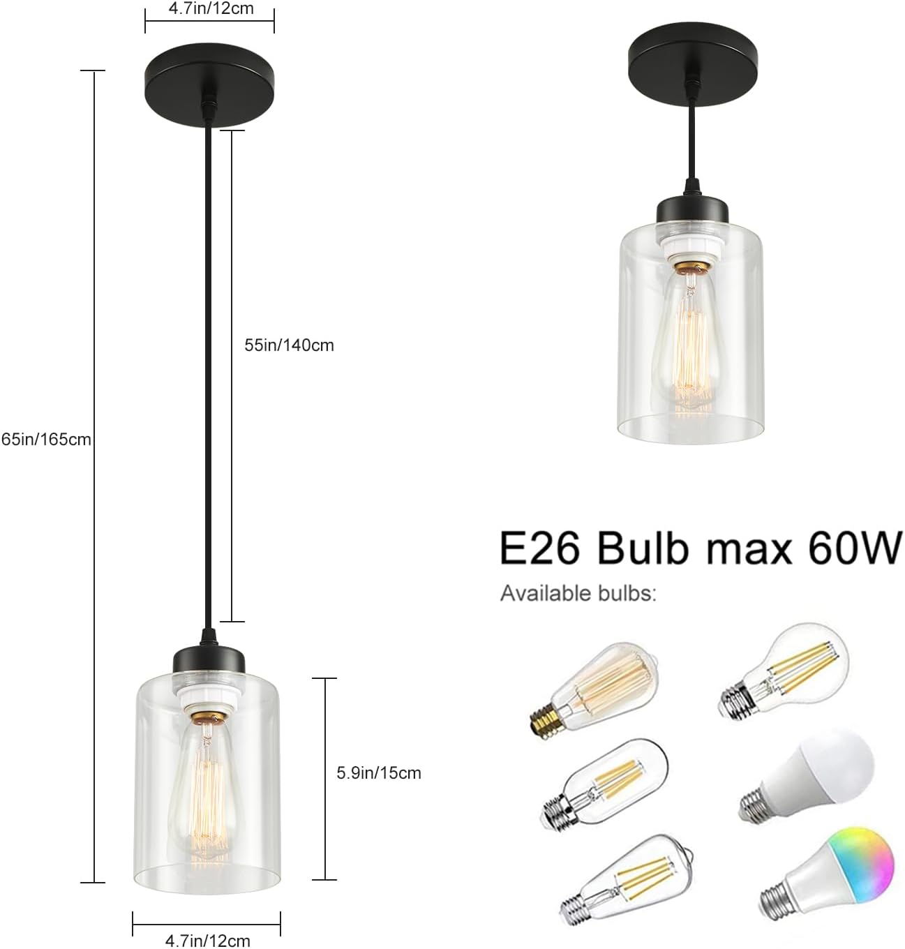 Adjustable Farmhouse Black Pendant Light - View 5