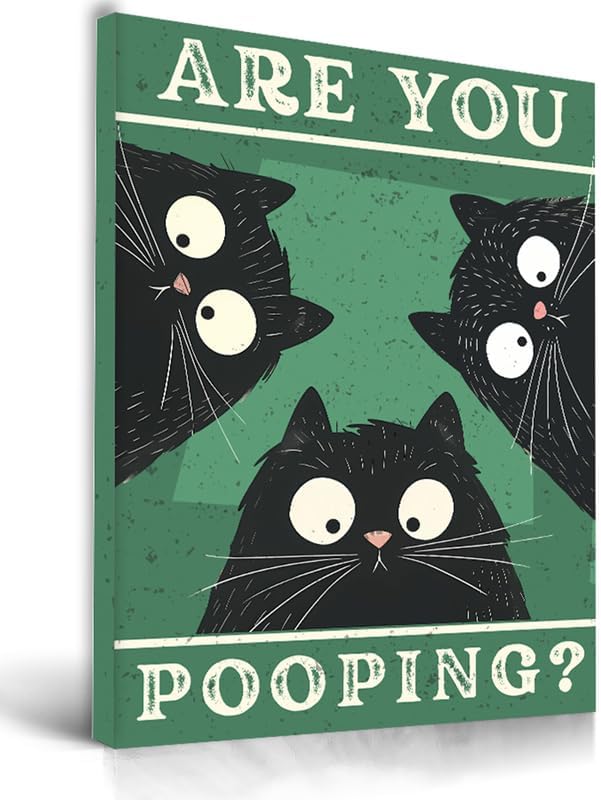 Framed Black Canvas Wall Art — 16" — Black Cat