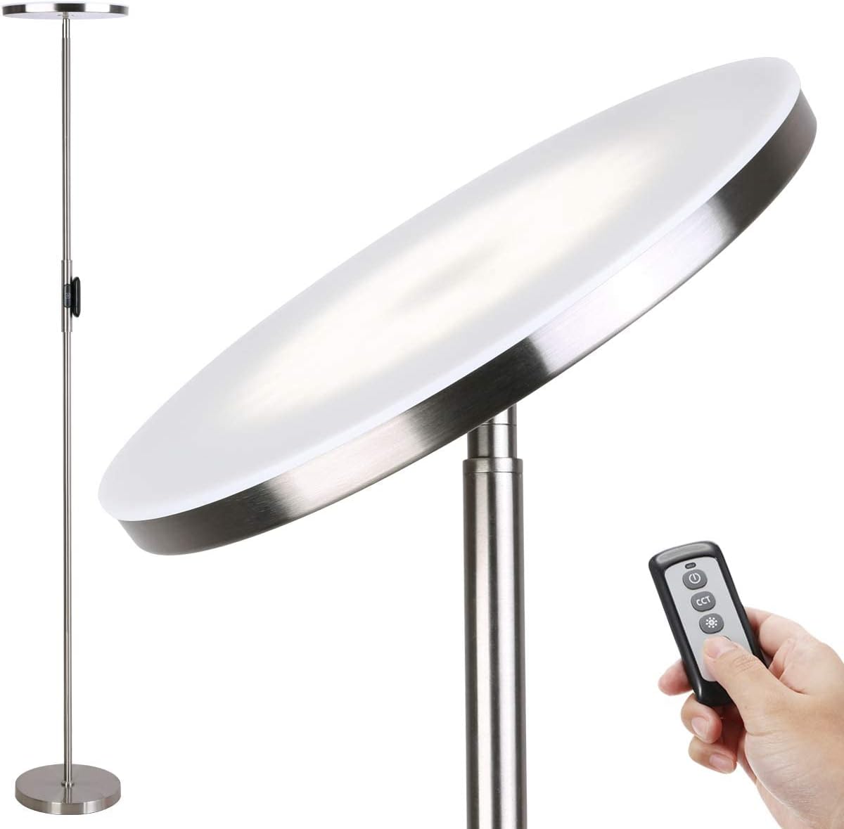 Dimmable Modern Black Floor Lamp — 69" — Brushed Nickel