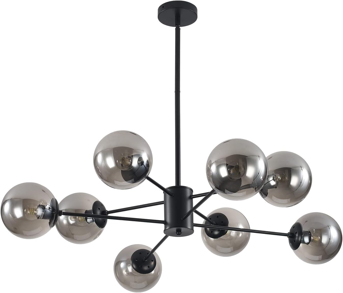 Mid-Century Black Chandelier — 8-Light — 8-Light(Black+Smoke)