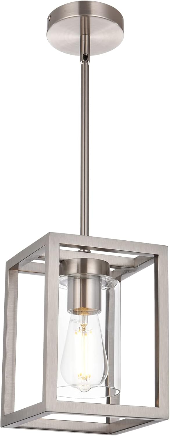 Modern Black Chandelier — 1-Light — Brushed Nickel