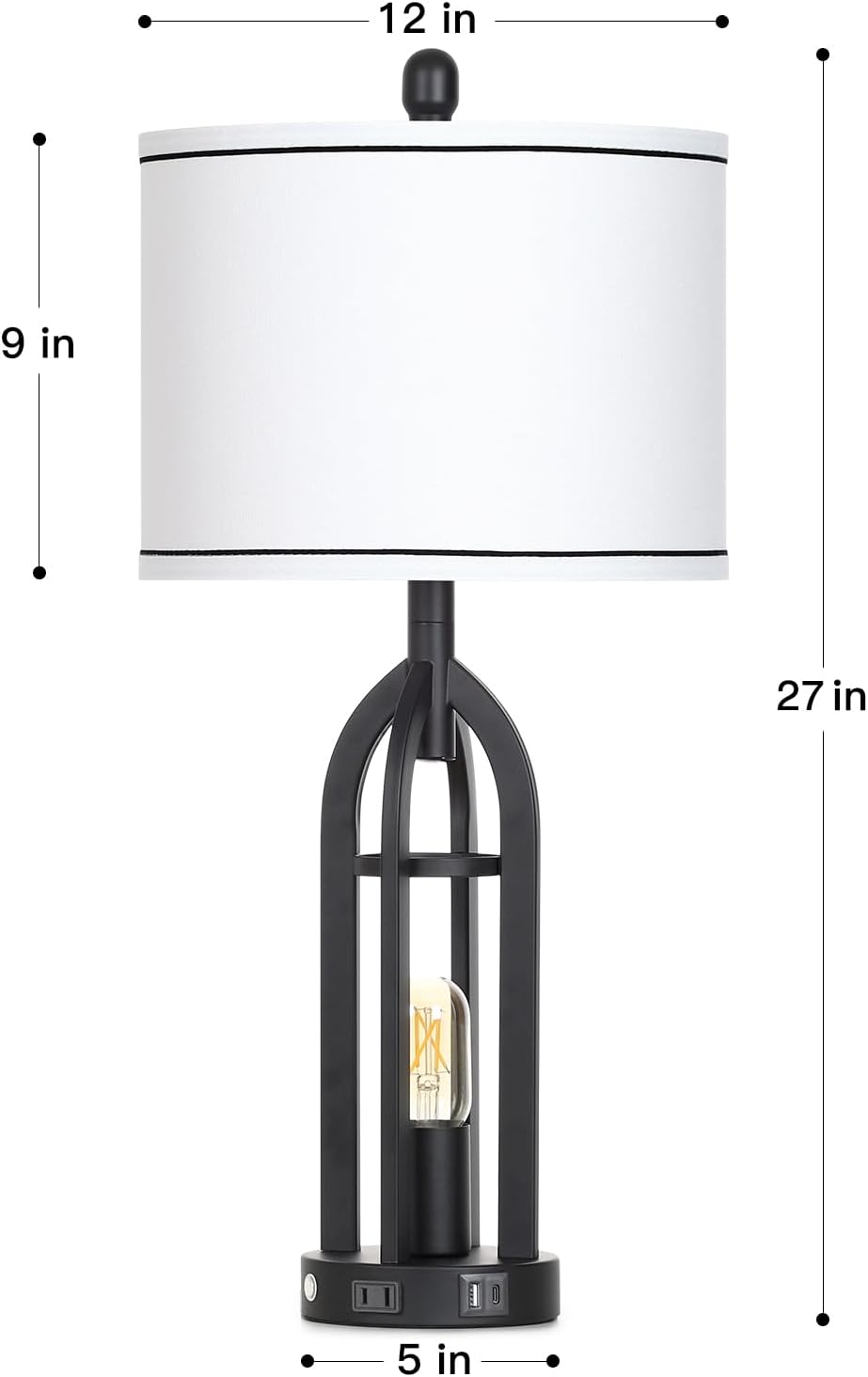 USB Farmhouse Black Bedside Lamp — 27" - View 8