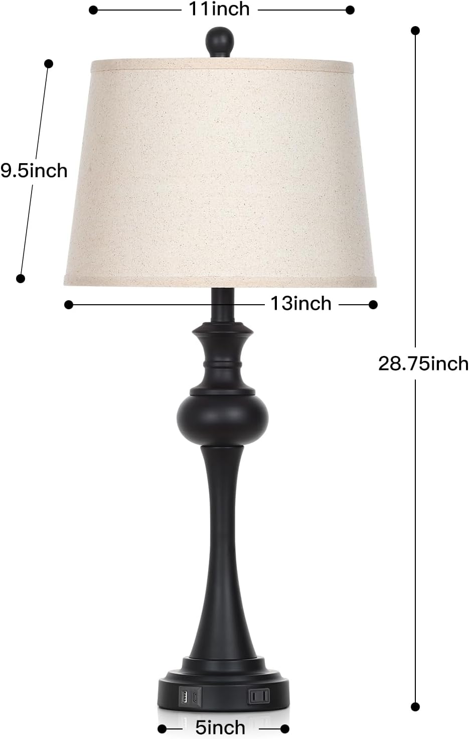 Dimmable Modern Black Bedside Lamp — 28.75" - View 2