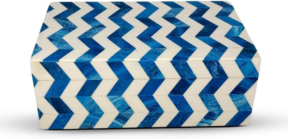 Black Storage Basket — Blue and off white Chevron