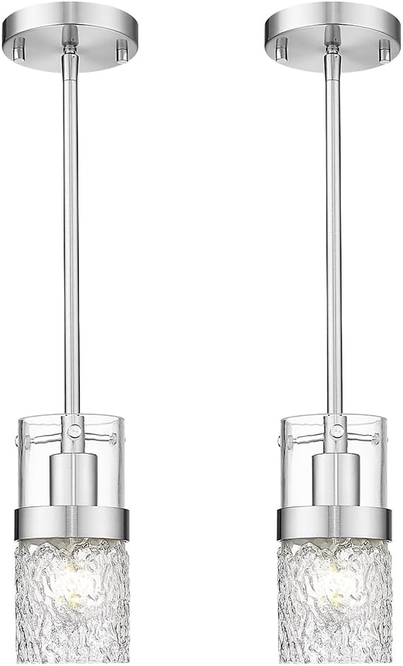 Adjustable Modern Black Pendant Light — 3.5" — Silver -Hammered Glass
