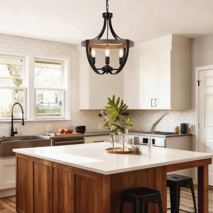 Vintage Farmhouse Wood Chandelier — 4-Light - View 2