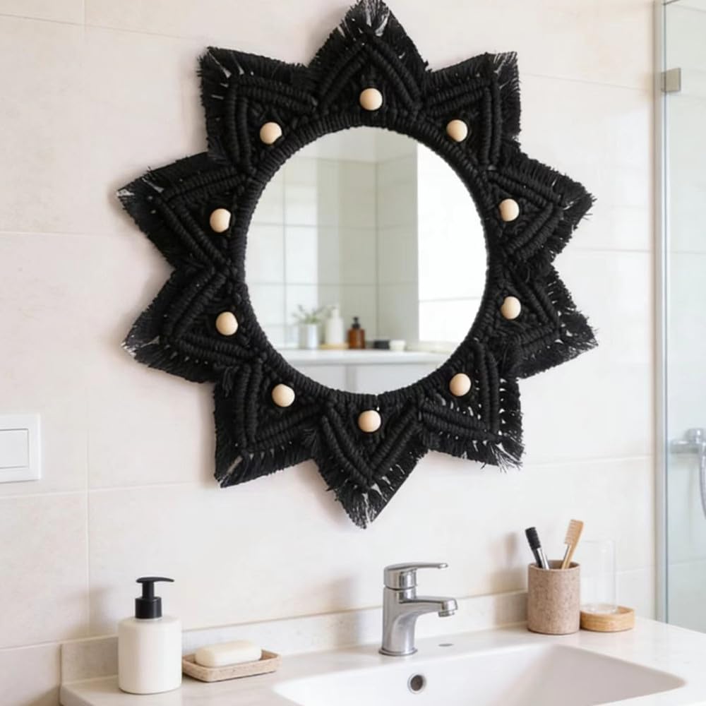 Boho Black Round Mirror - View 9