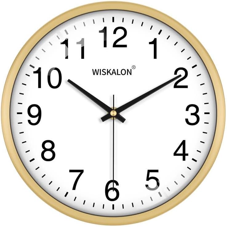 Battery Operated Black Wall Clock — 10" — Golden