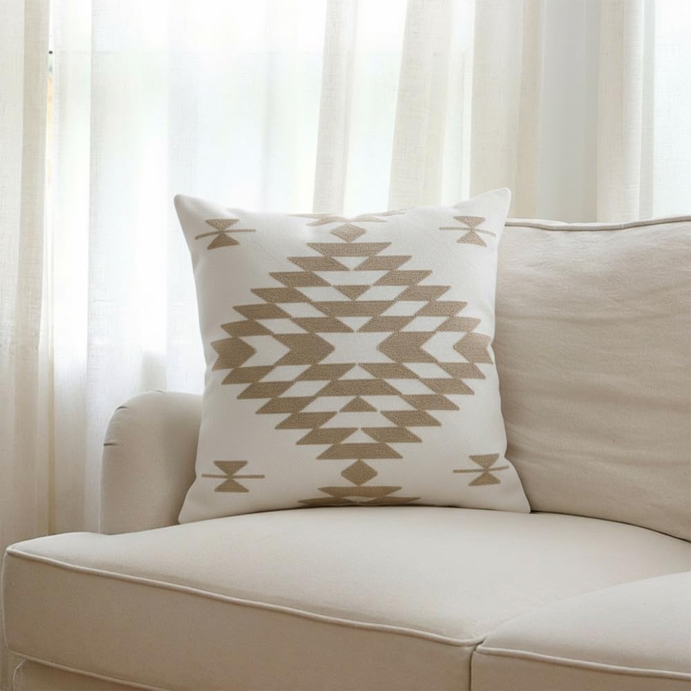 Boho Fabric Throw Pillow Cover — 18" — Pattern F