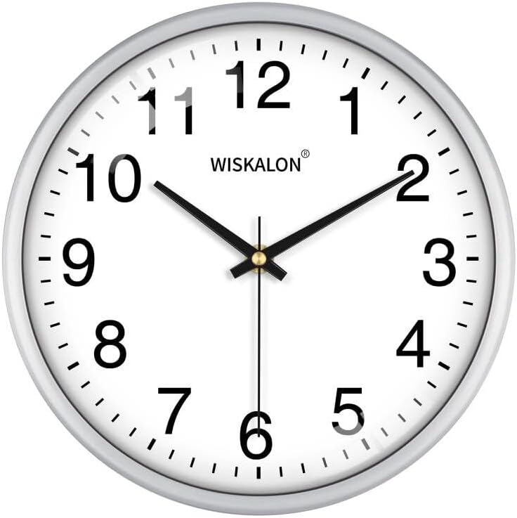 Battery Operated Black Wall Clock — 10" — Silver