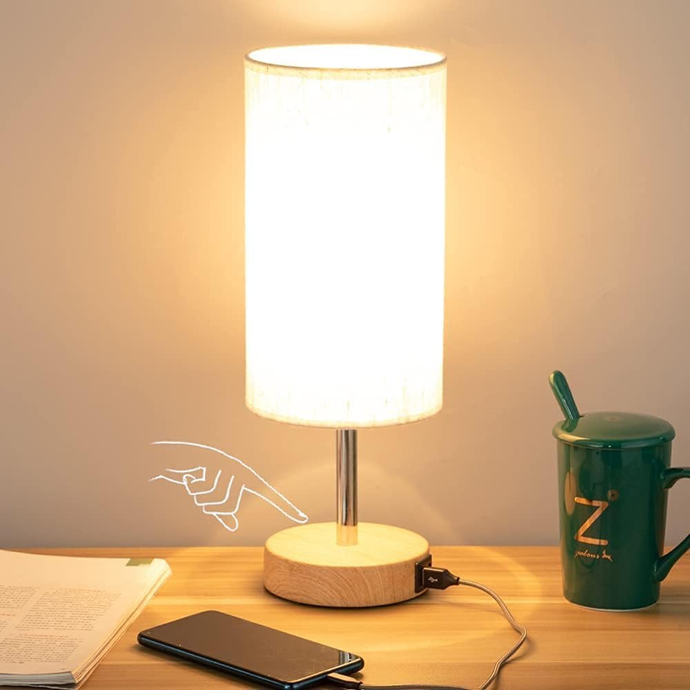 Dimmable Black Nightstand Lamp — Fabric
