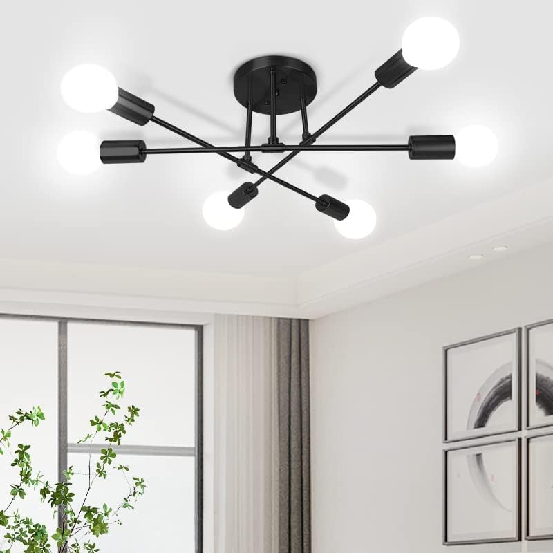 Mid-Century Black Chandelier — 6-Light - View 2