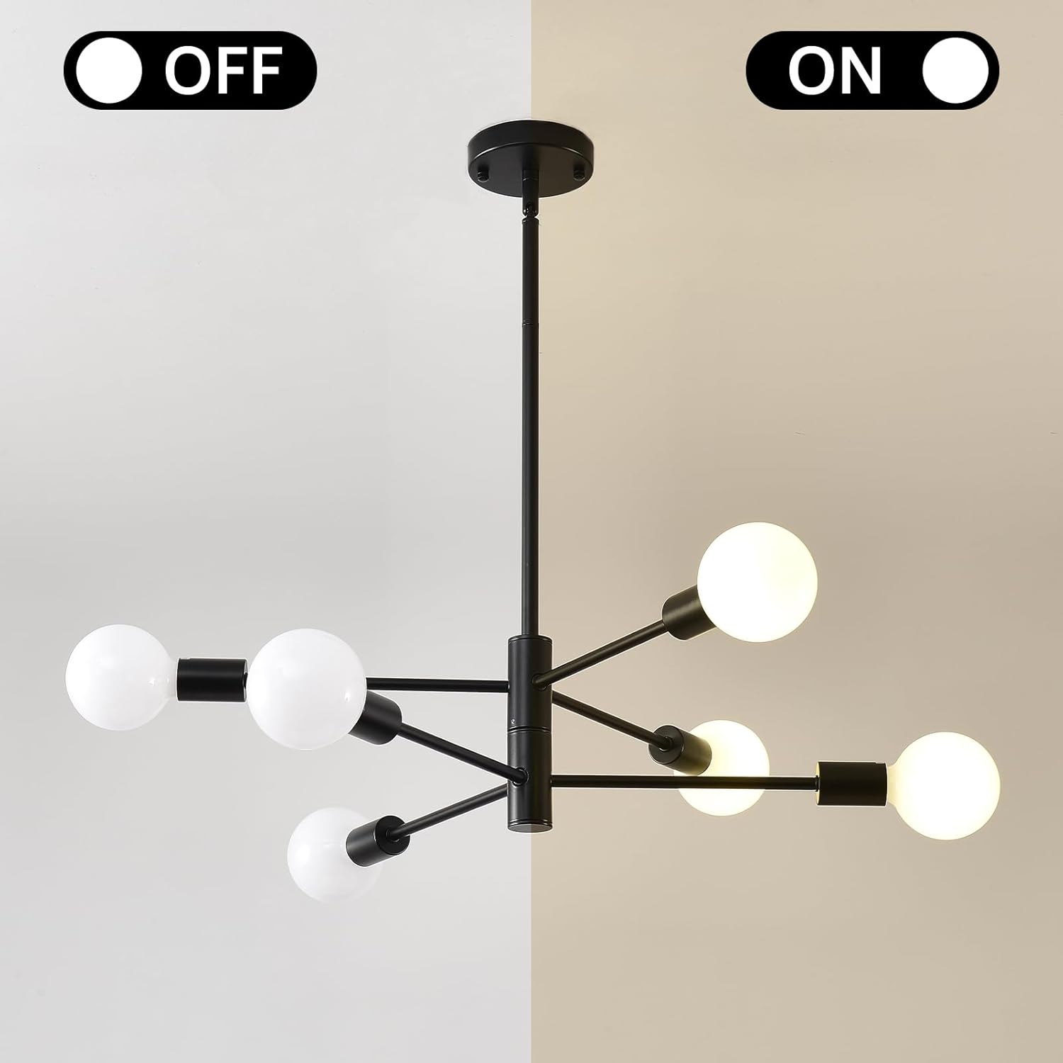 Adjustable Farmhouse Black Chandelier — 6-Light - View 7