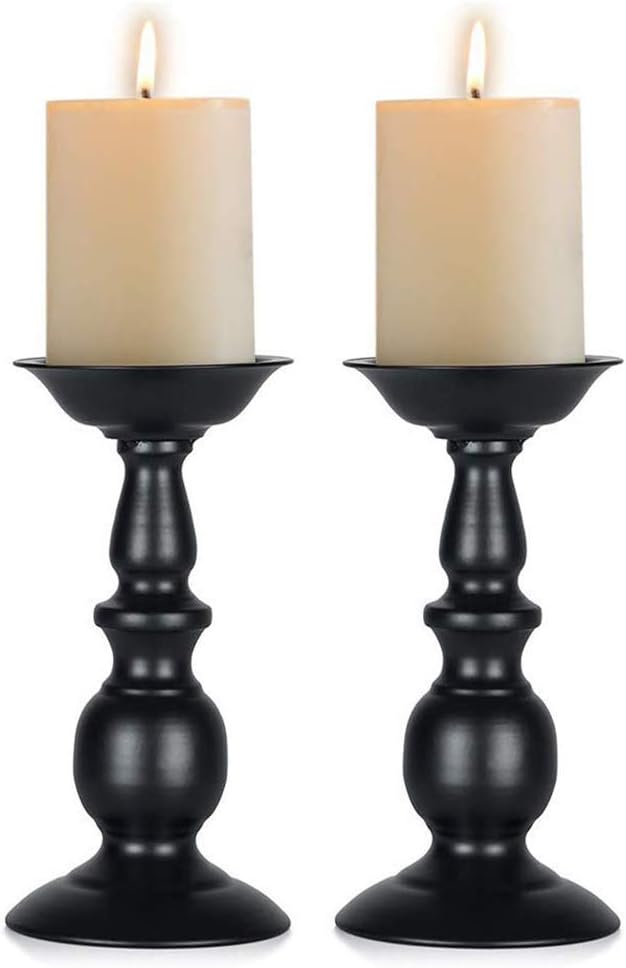 Vintage Luxe Black Pillar Candle — Black