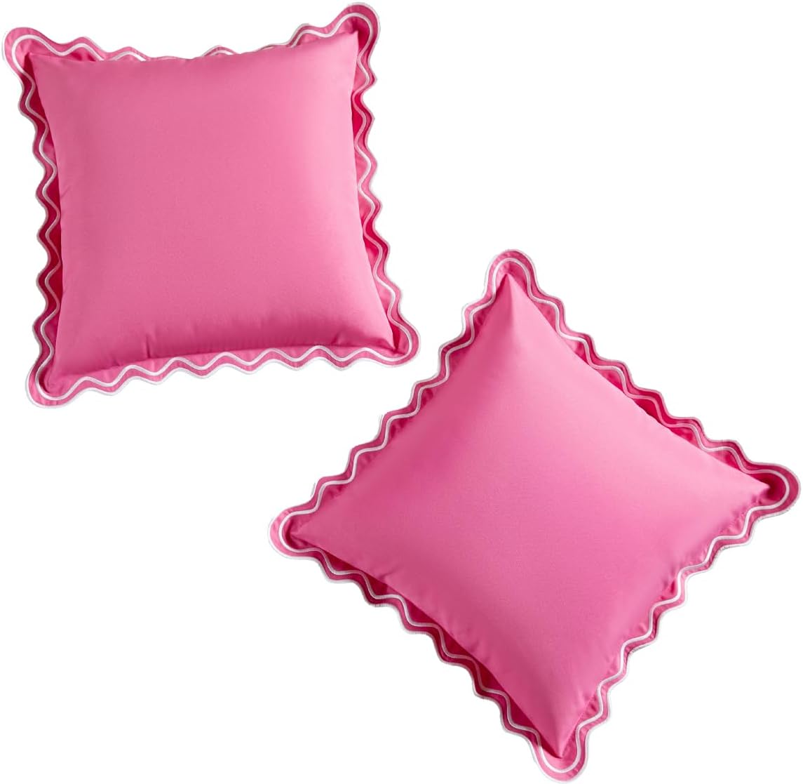 Embroidered Black Pillow Cover — 20" — Hot Pink Scalloped Pillow Covers 18x18