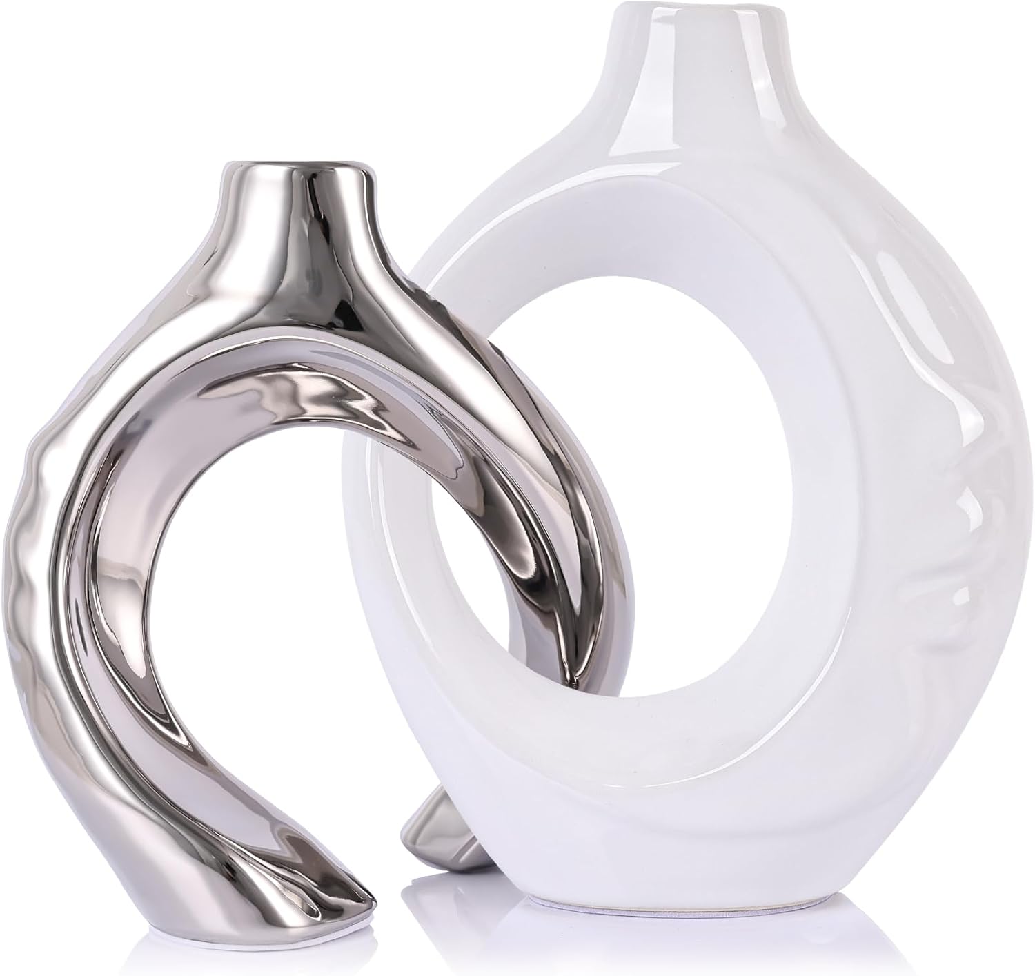 Boho Black Vase — White and Silver