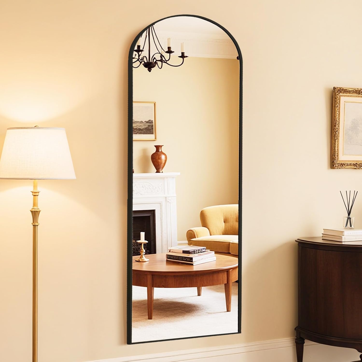 Black Round Mirror — 24" — Black-arched Full Length