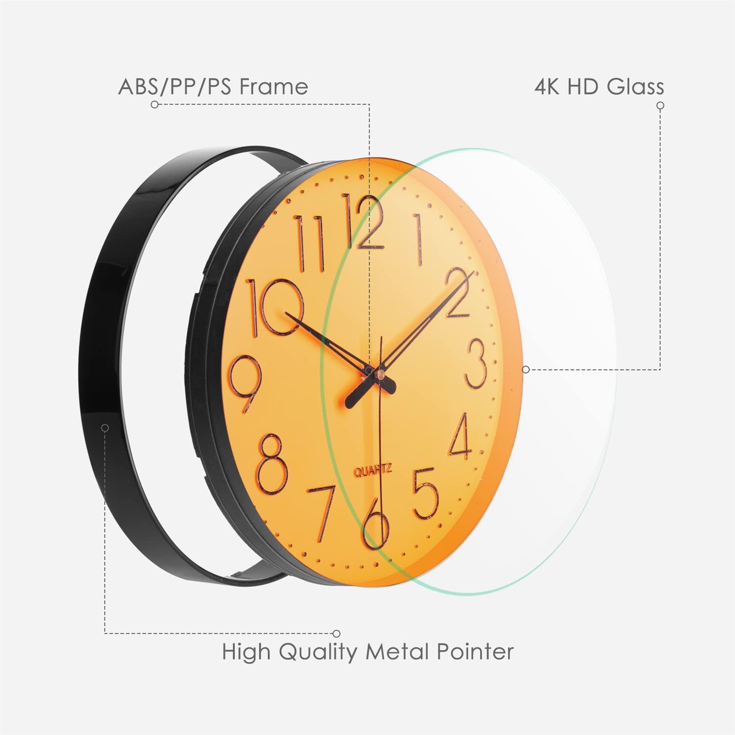 Round Black Wall Clock — 12" - View 3