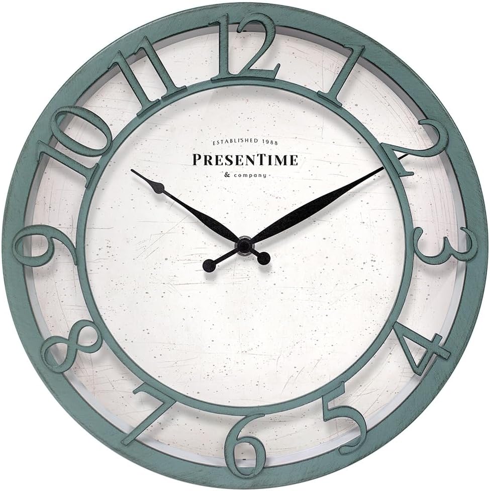 Vintage Farmhouse Gold Wall Clock — 10" — Aged Teal Finish