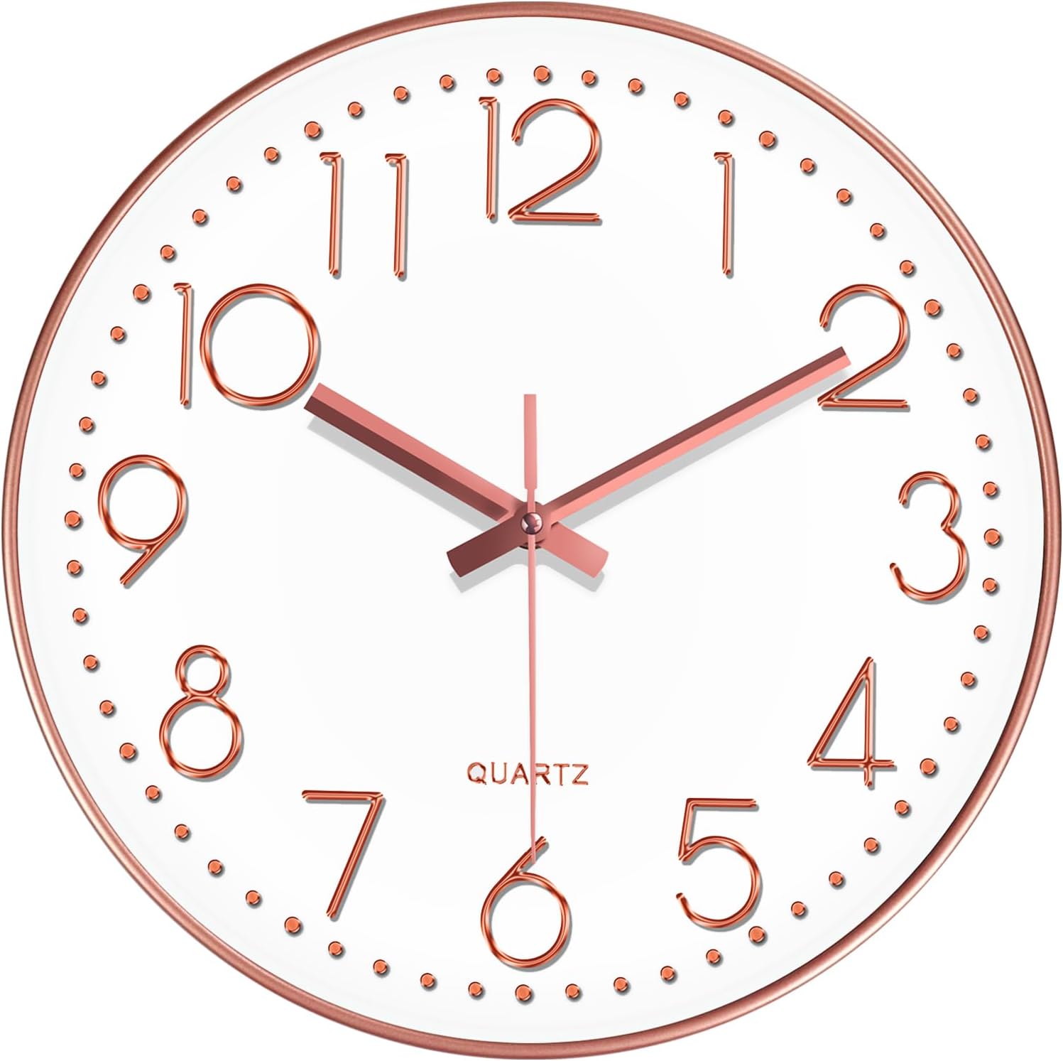 Battery Operated Modern Blue Wall Clock — 12" — Rose Gold