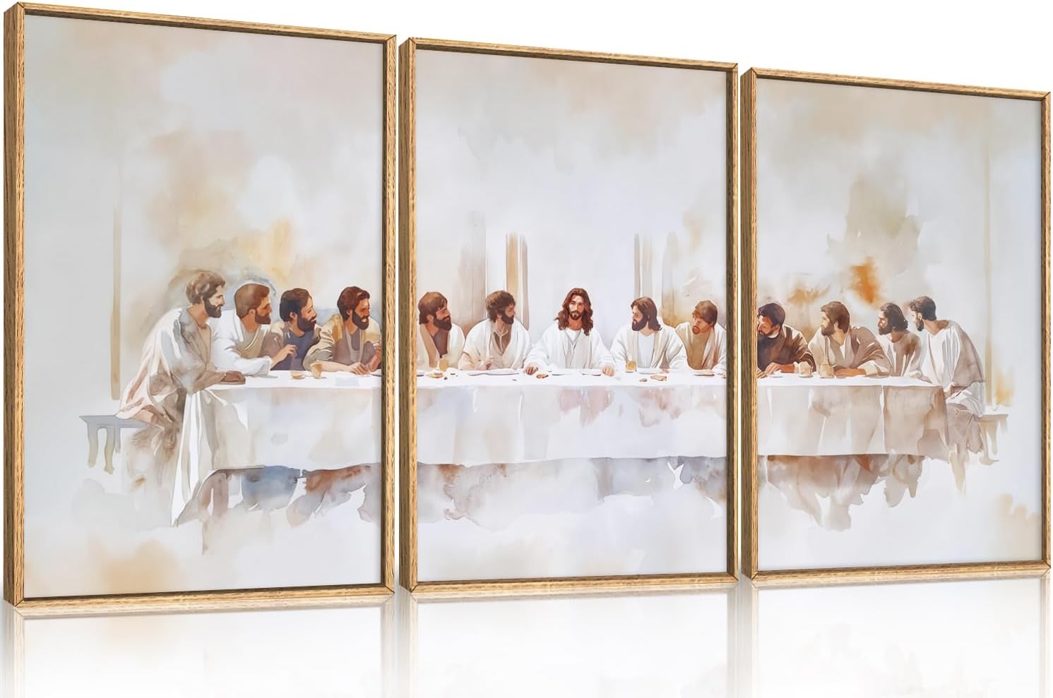 Framed Boho Beige Canvas Wall Art — 16" — Jesus Wall Art