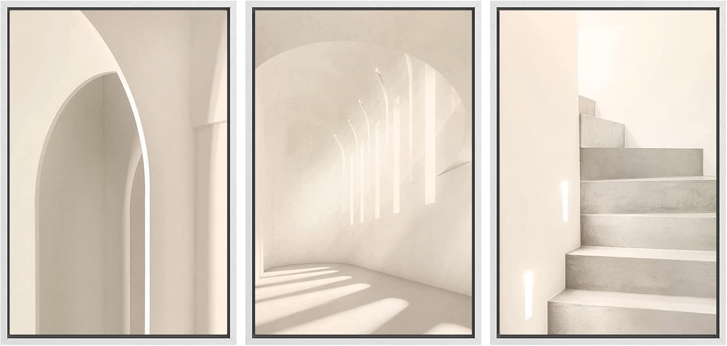 Framed Modern Fabric Wall Art — 24" — 24"x36"x3 Panels White