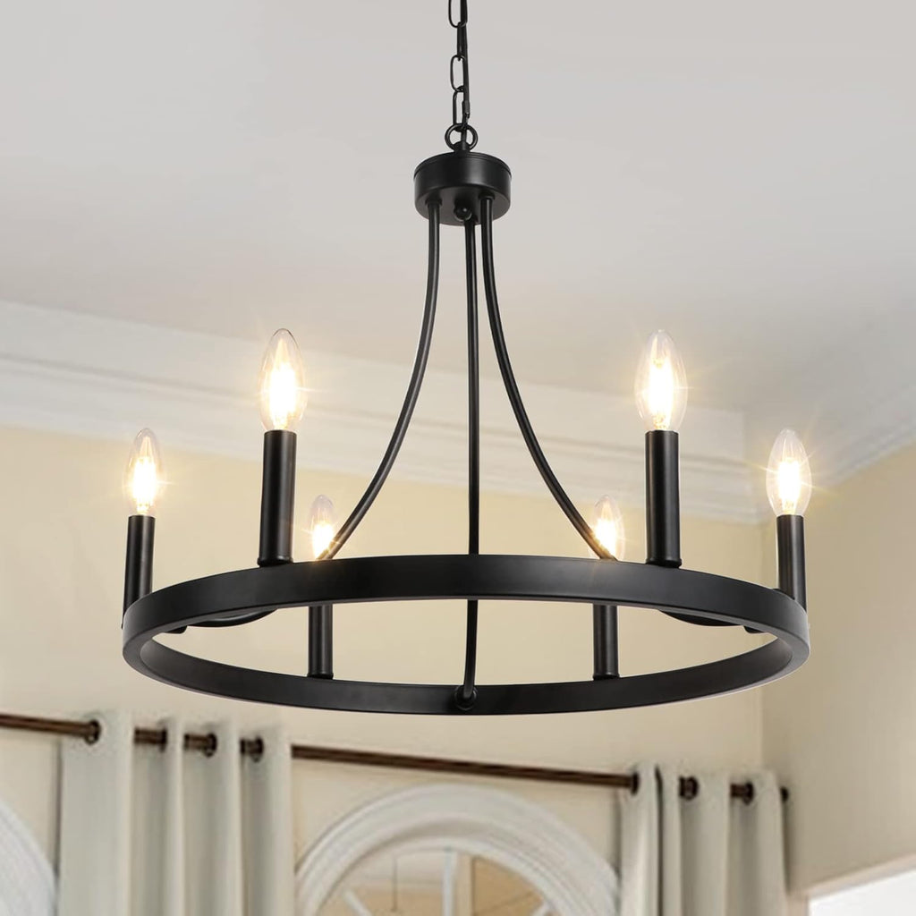 Round Farmhouse Glass Chandelier — 36" — 6 Lights