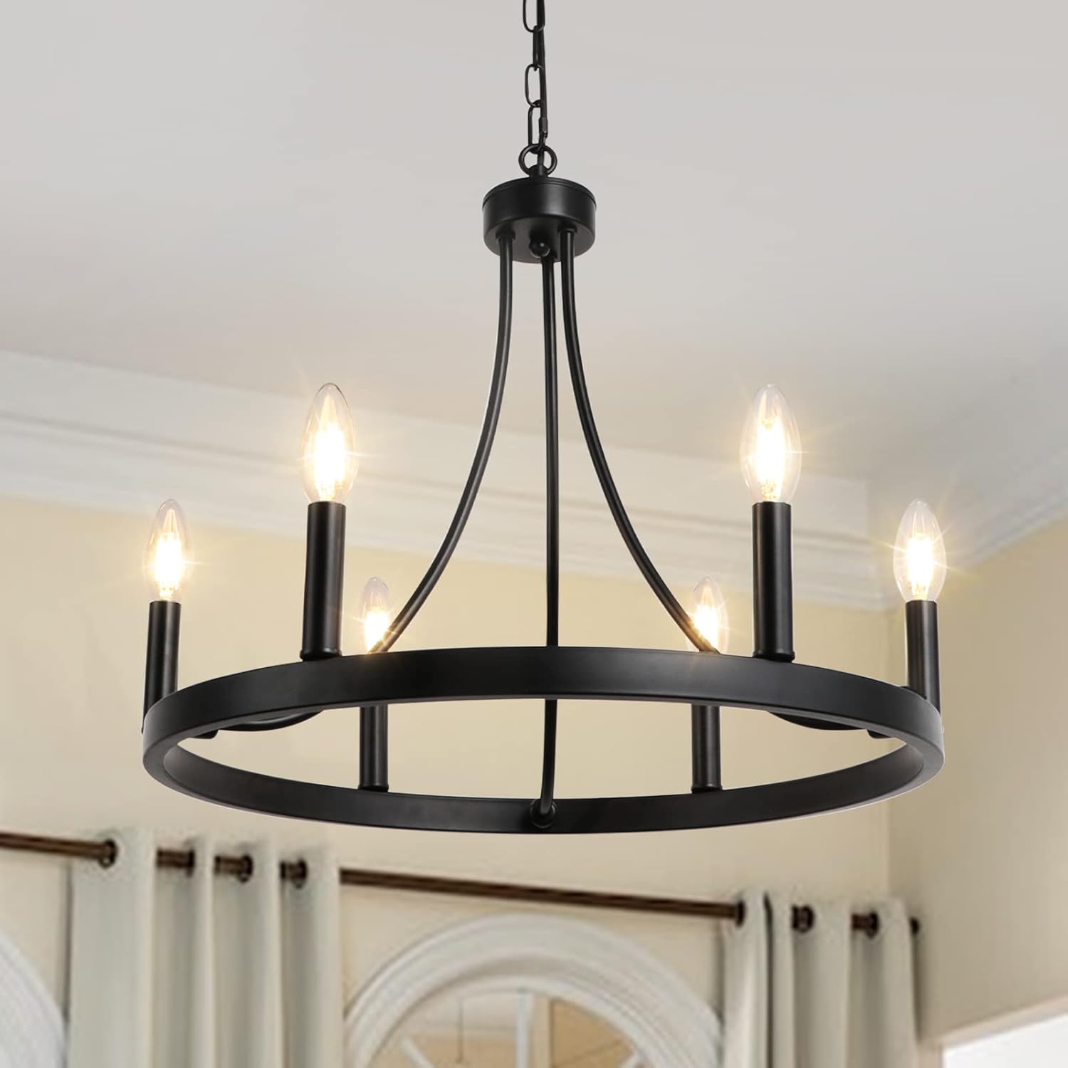 Round Farmhouse Glass Chandelier — 36" — 6 Lights