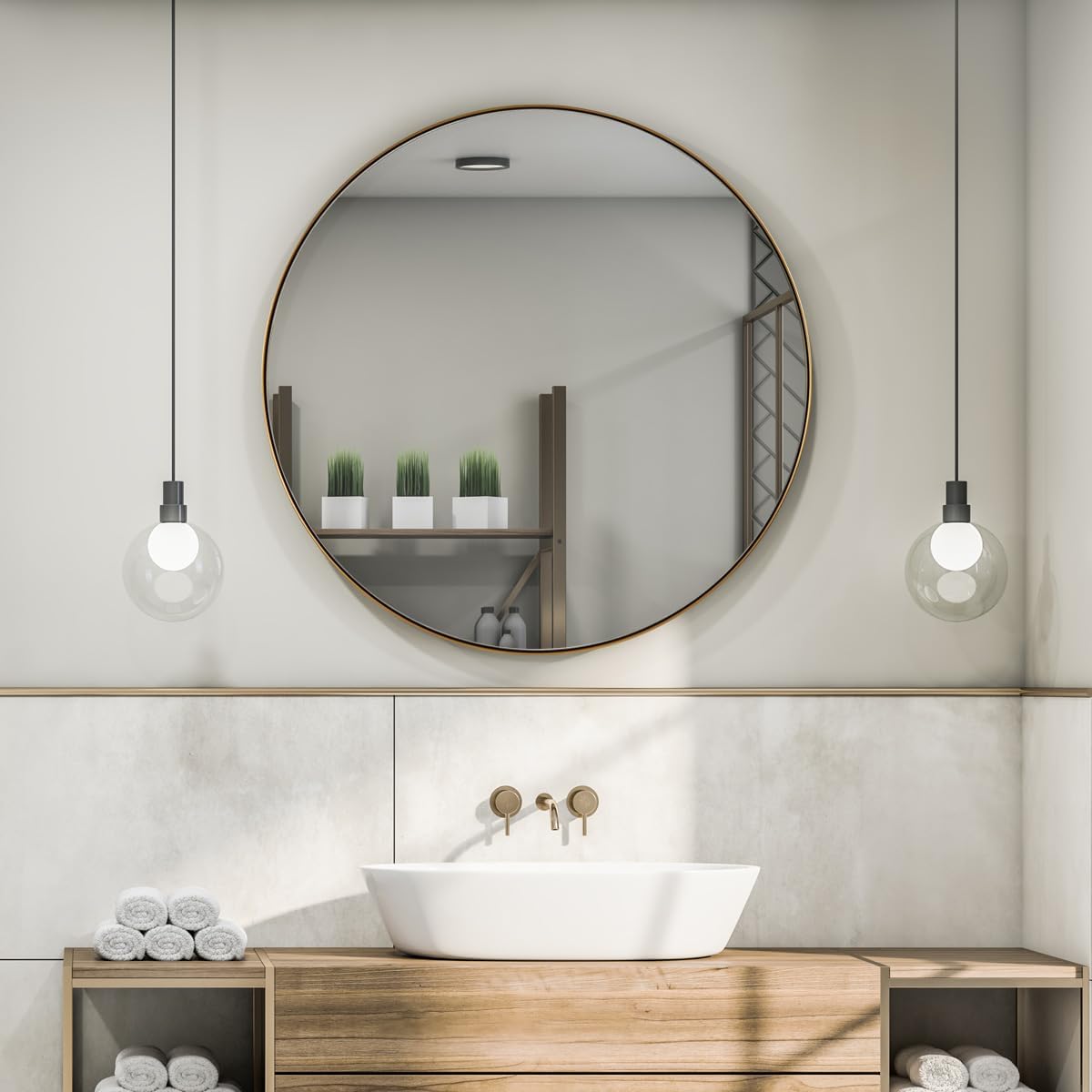 Luxe Black Round Mirror — 1" - View 5