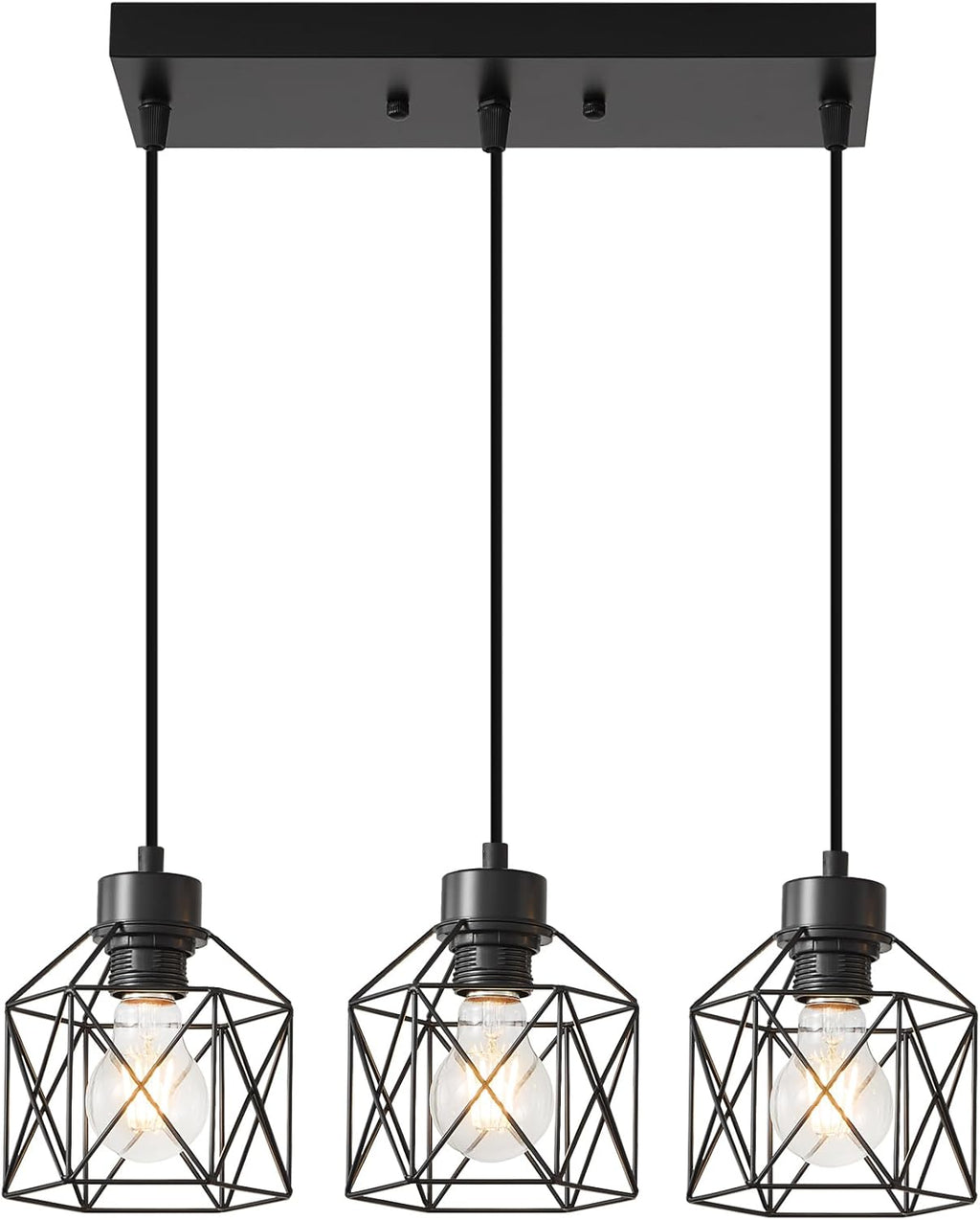 Farmhouse Black Pendant Light — 3-Light — Long Chassis Metal Pendant Light 3 Light