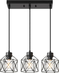 Farmhouse Black Pendant Light — 3-Light — Long Chassis Metal Pendant Light 3 Light