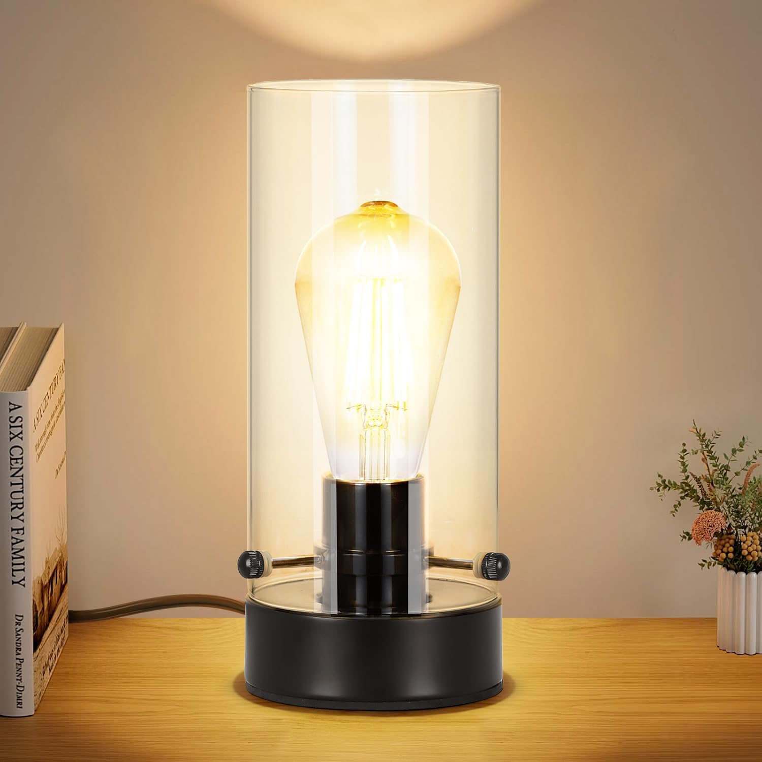 Luxe Black Nightstand Lamp — Black-Clear