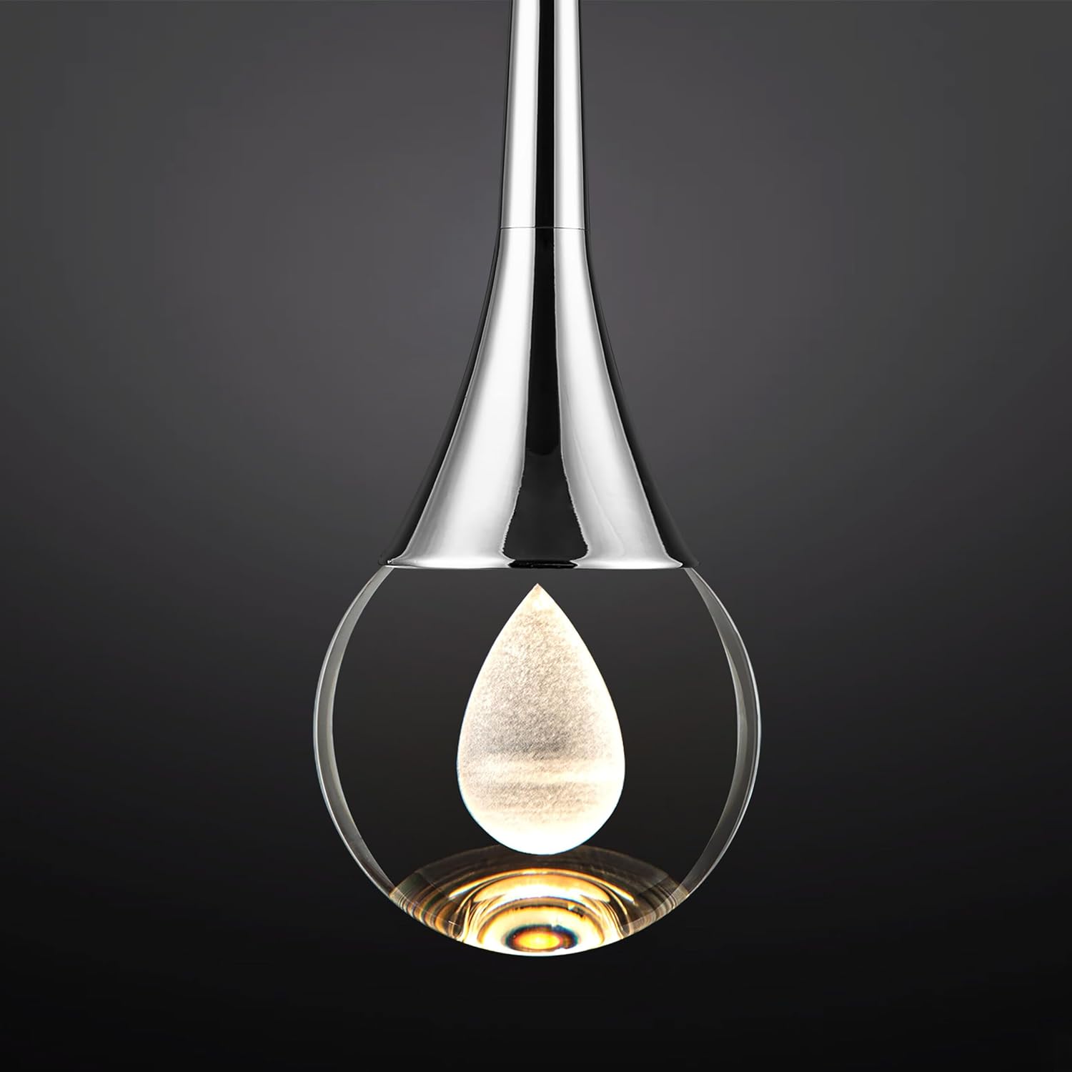 Dimmable Luxe Gold Pendant Light — 1-Light — Teardrop Polished Nickel