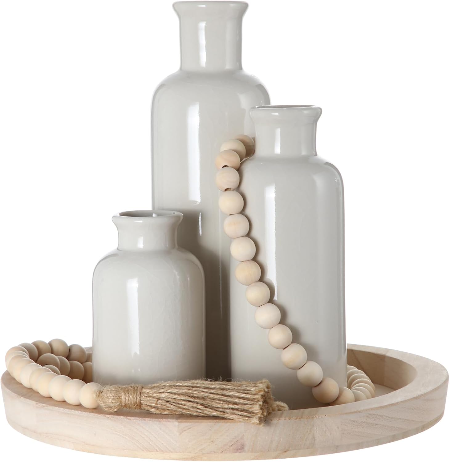 Boho Black Vase — Set of 3 — Wood Color